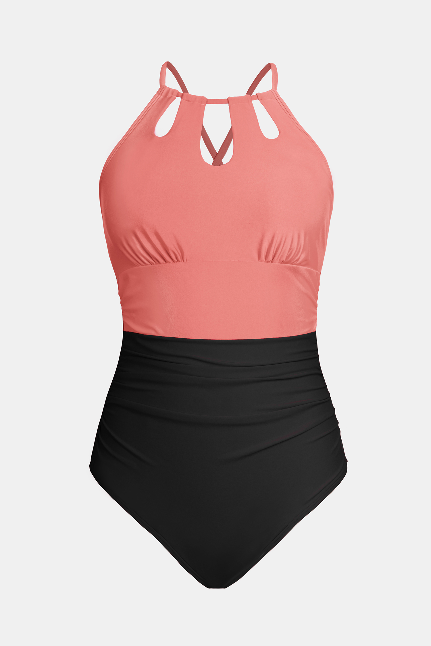 Maillot de bain une pièce à col haut découpé orange et noir