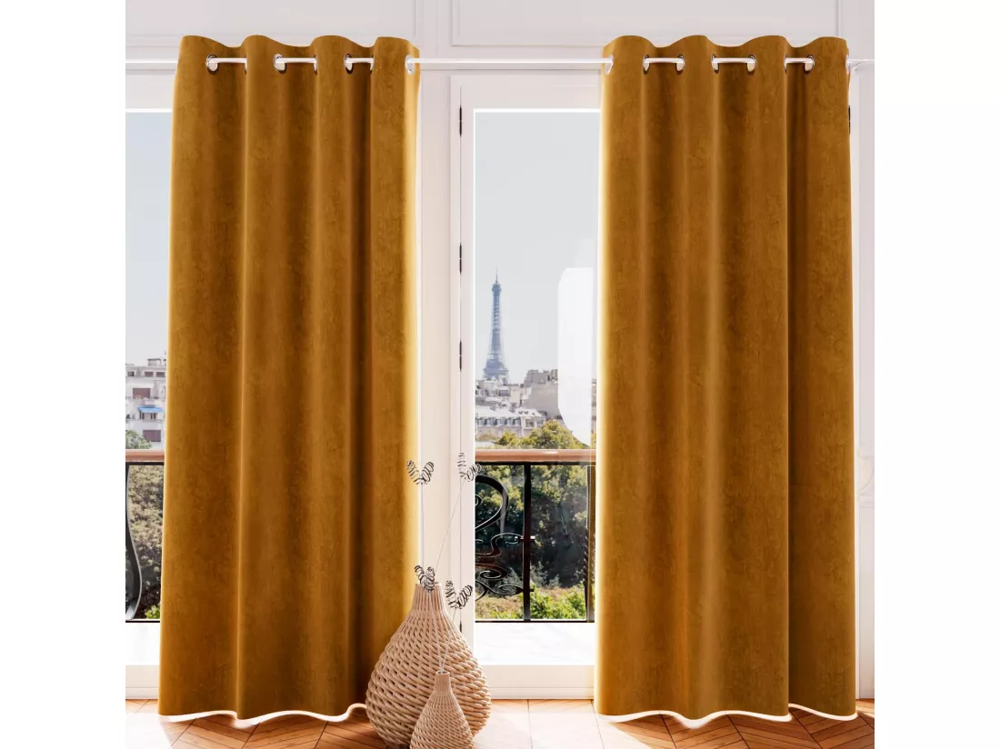 Rideau oeillets en velours VELVET ocre, par Soleil d'ocre
