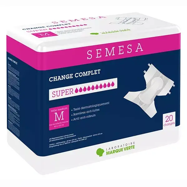 Semesa Green Brand Fralda completa para adultos, tamanho extra grande (M), pacote com 20 unidades