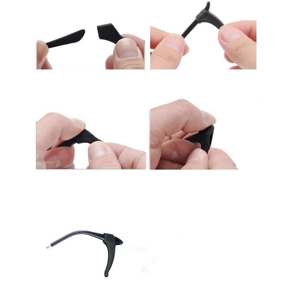 (4 Paar) 34x13mm Sport Brillen Bügel Halterung Anti-Rutsch Silikon Ohrhaken - Schwarz