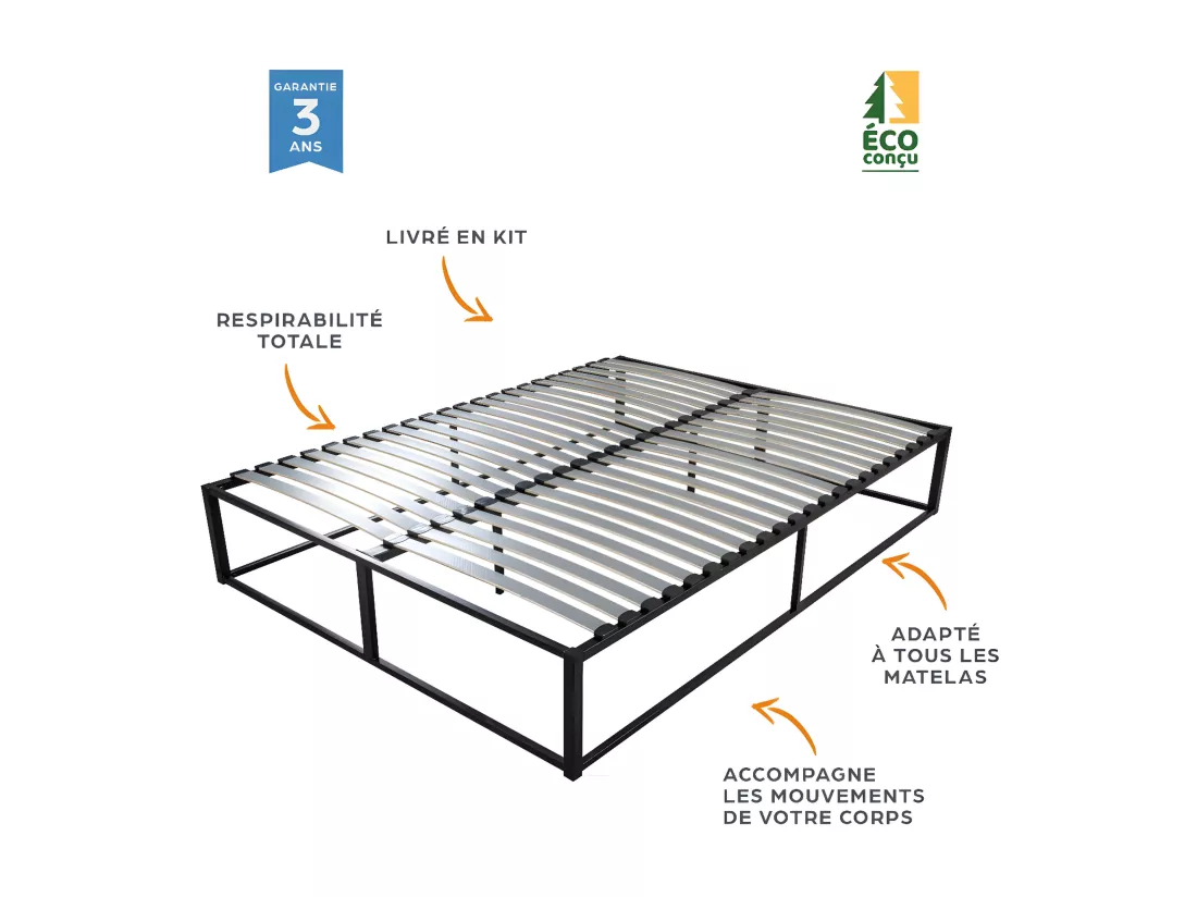 Sommier démontable surélevé KIT27 - 160x200 bois - Gain de place - Solide en métal