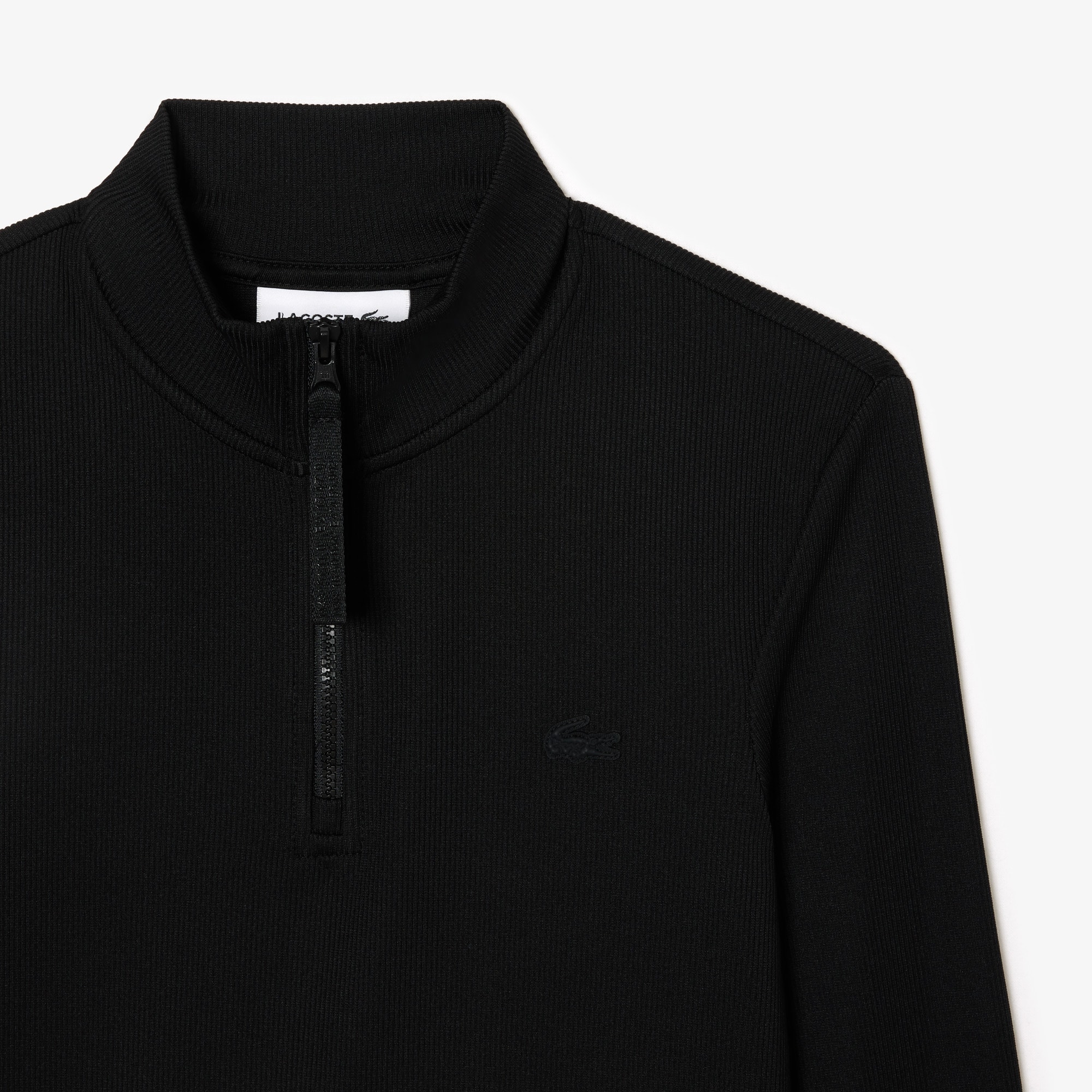 Polo manches longues col zippé en maille côtelée Manches Longues - Noir - Lacoste - Femme