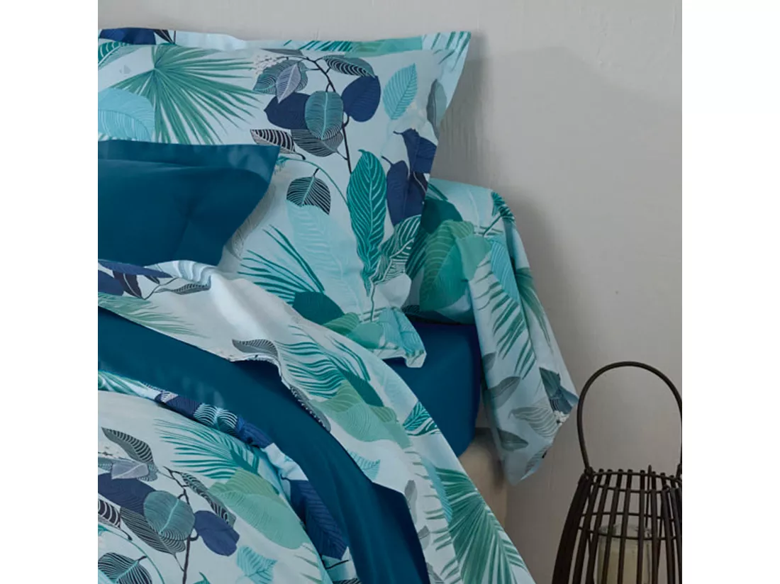 Taie de traversin 240x43 cm percale de coton MOOREA PACIFIC bleu/vert