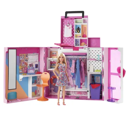 Barbie Traumkleiderschrank und blonde Puppe, über 60 cm Breiter Schrank, mehr als 30 Teile