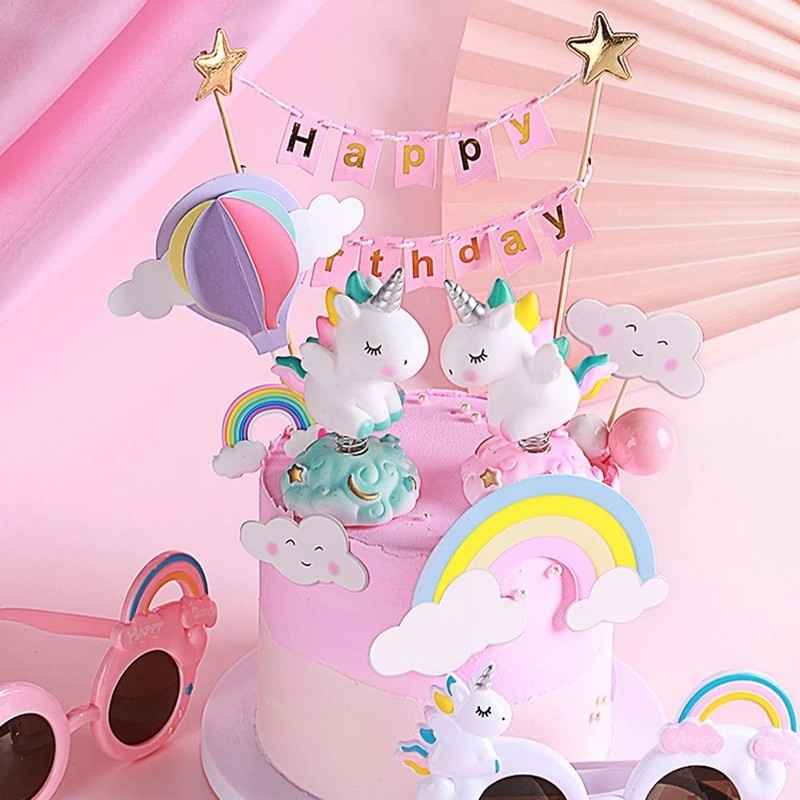 Kuchenstecker Einhorn Kinder Tortenstecker Topper Dekoration für Torten / Kuchen - Weiss