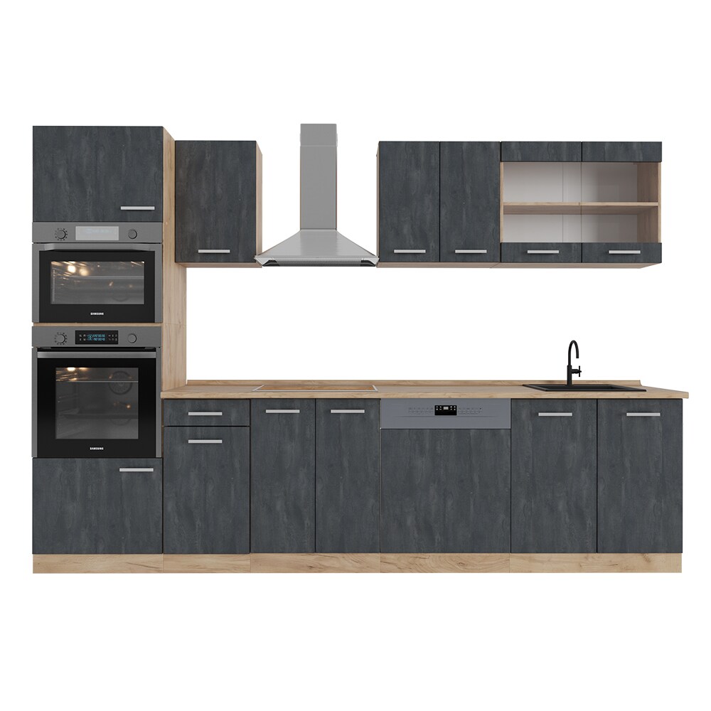 Vicco Küchenzeile R-Line 300 cm Schwarz Beton Eiche ohne Arbeitsplatte