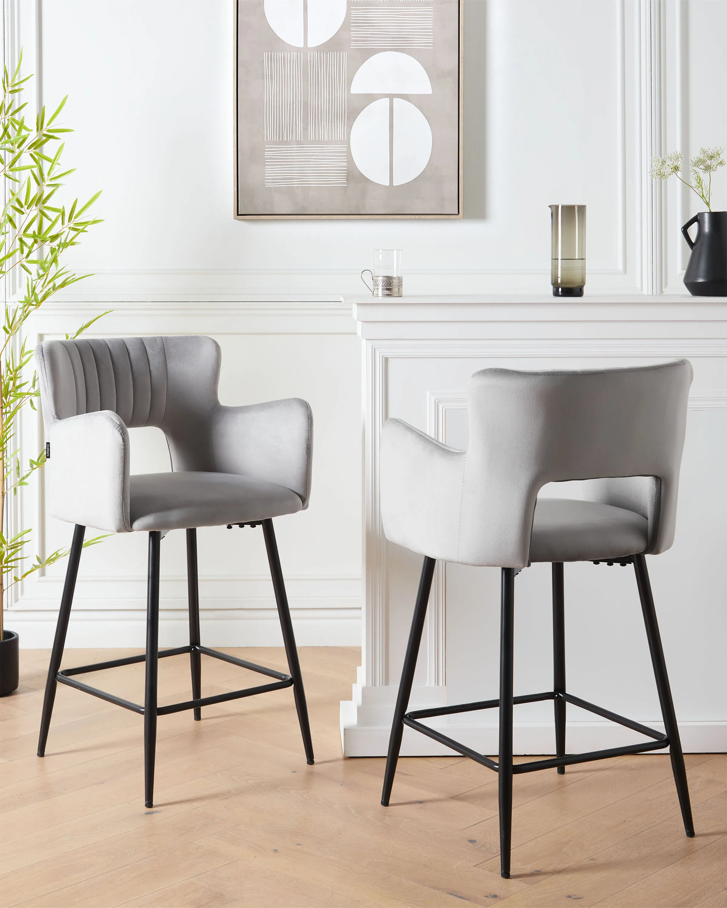 Set van 2 barstoelen SANILAC Fluweel Lichtgrijs