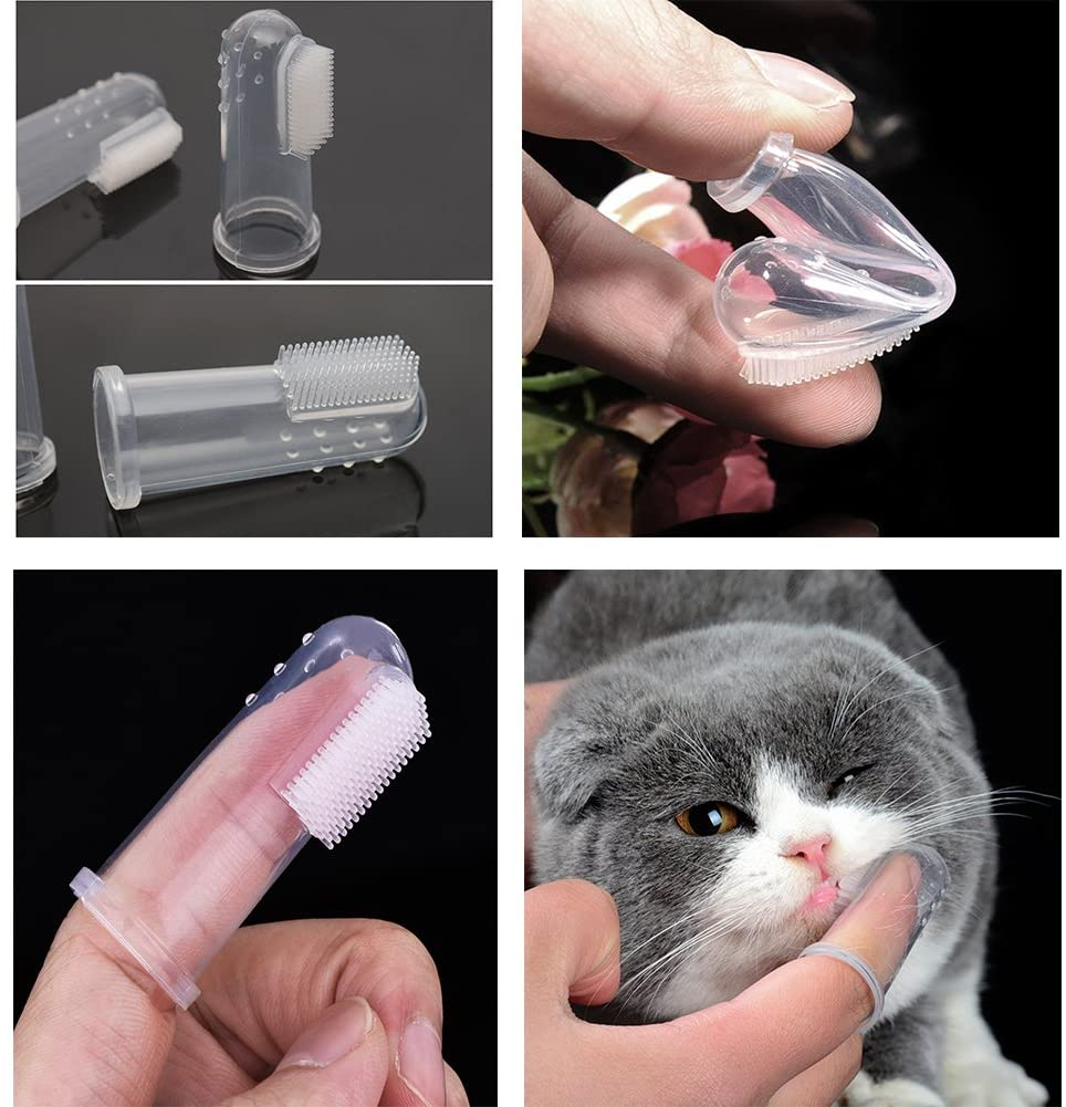 (5er Set) Silikon Hunde Finger Zahnbürste Zahnpflege - Transparent