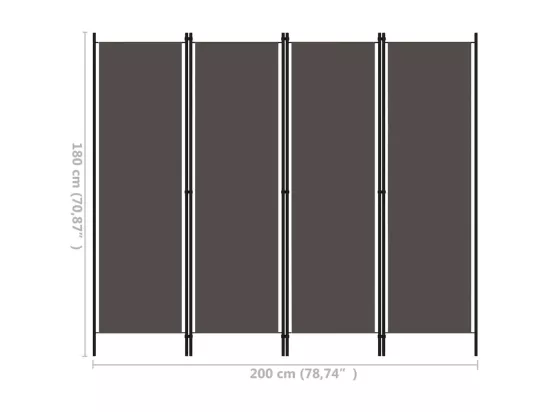 Cloison de séparation 4 panneaux Anthracite 200x180 cm