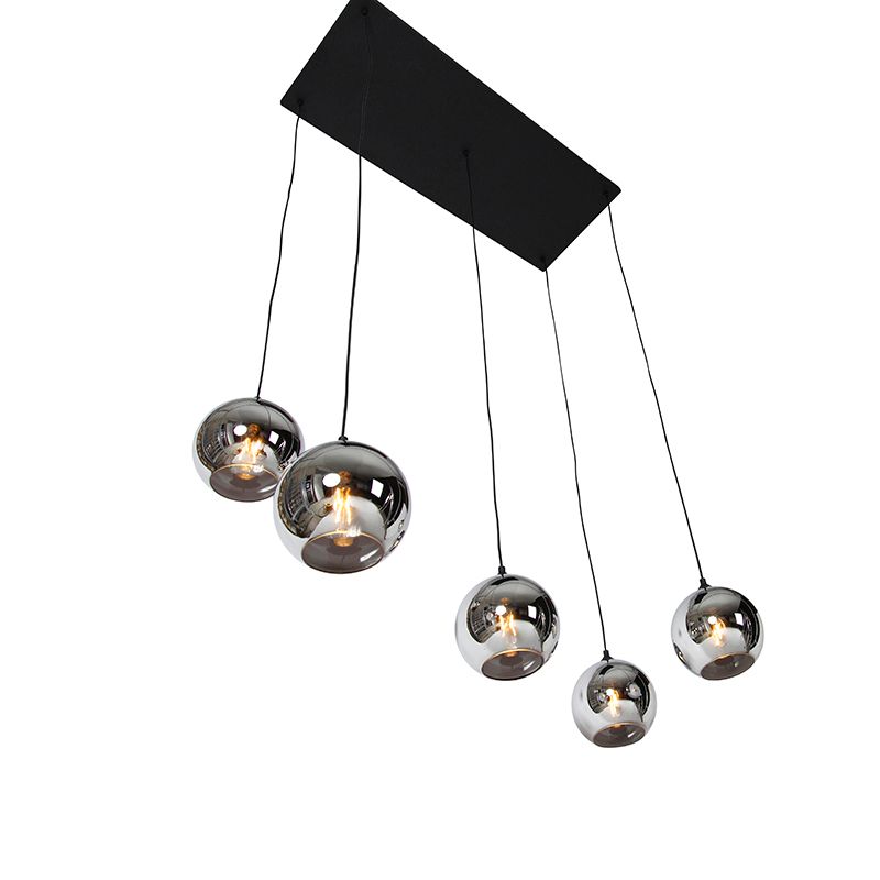 Art deco hanglamp zwart met smoke glas 5-lichts - Wallace