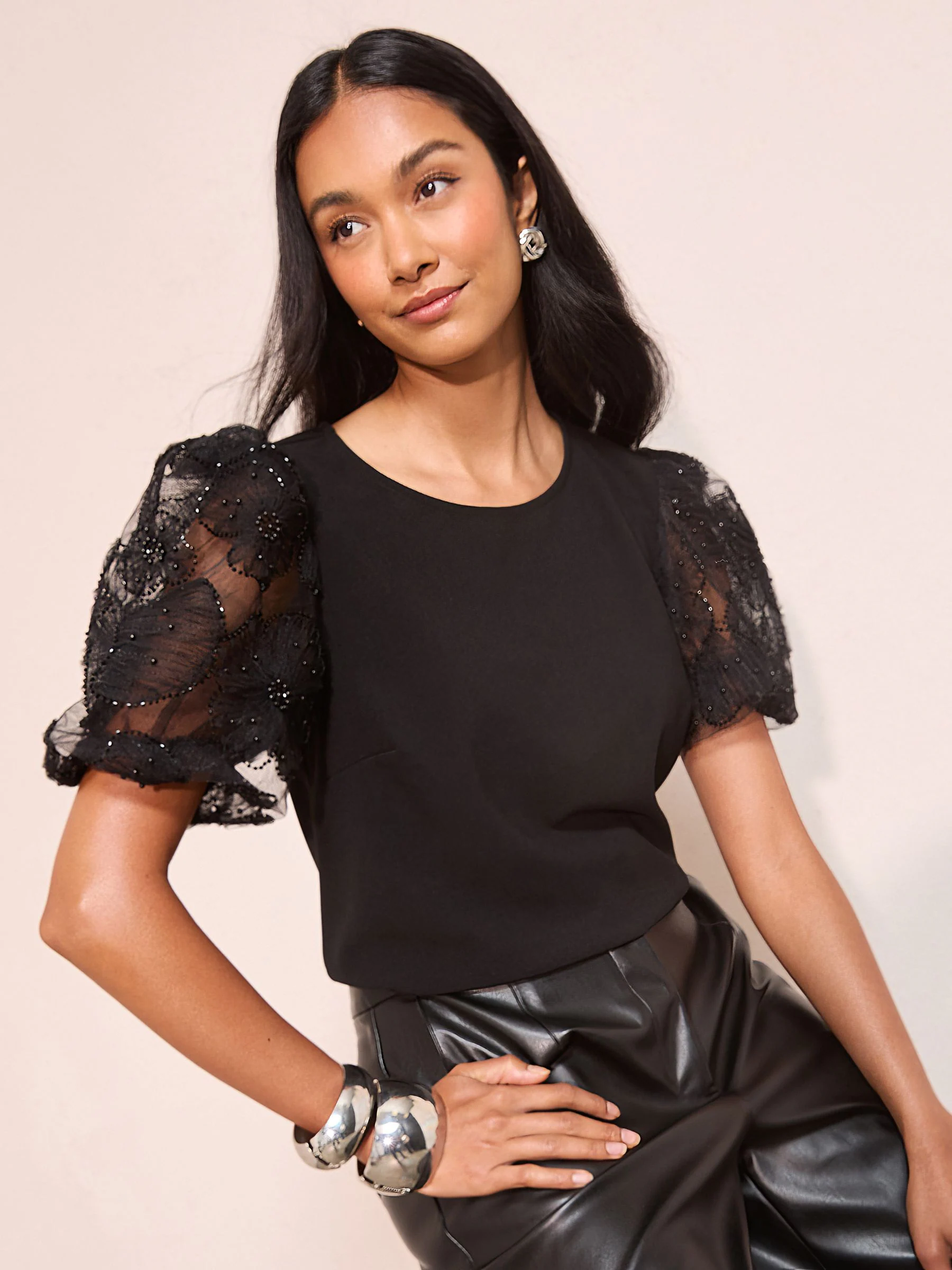 Friends Like These Rose Detail Puff Sleeve Top
