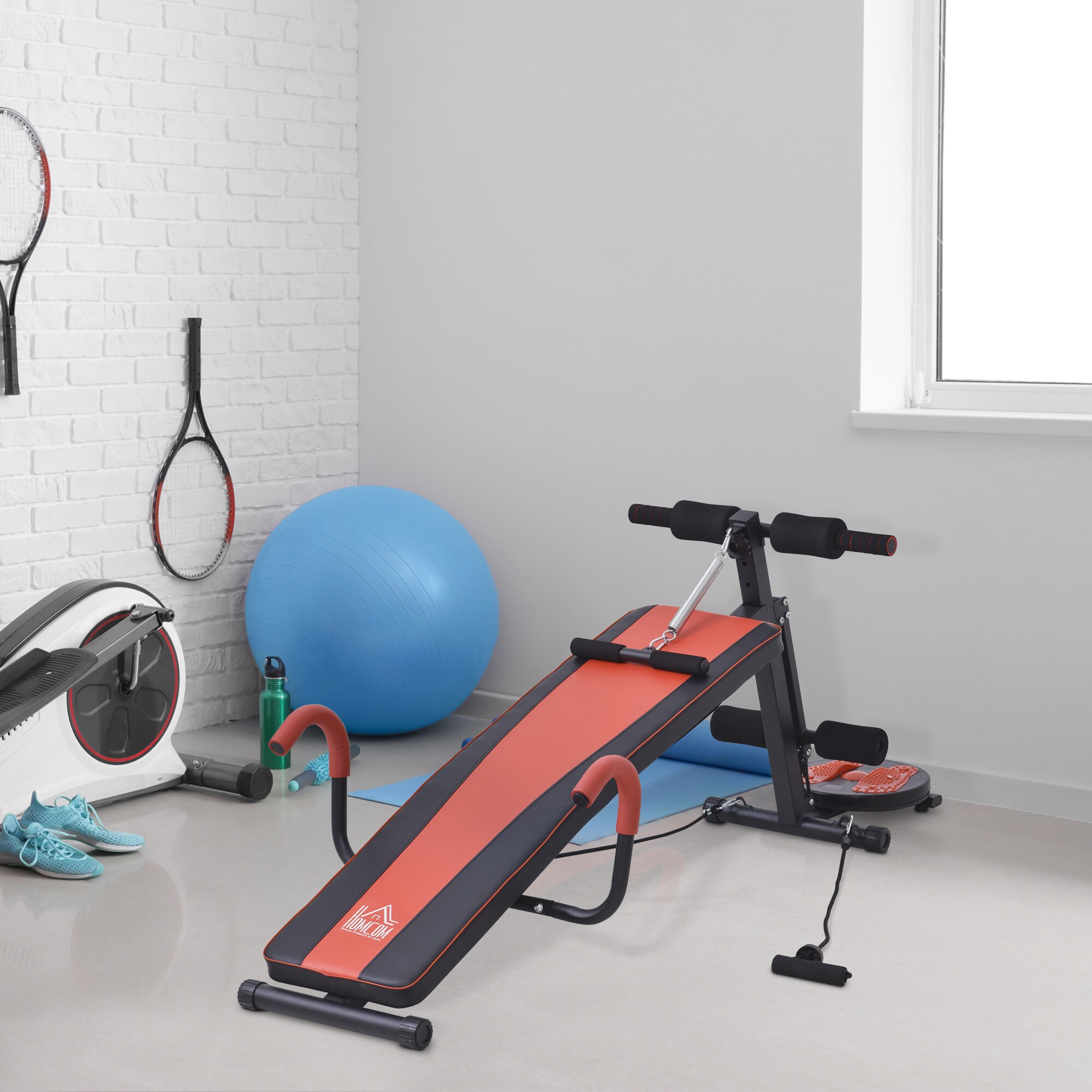 HOMCOM Sit-Up-Bank verstellbar rot, schwarz 166 x 53 x 52-60 cm (LxBxH)