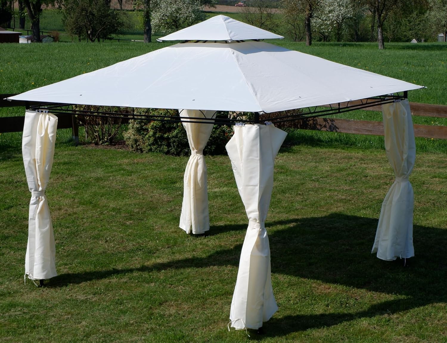 ALEOS. AS-S Garten Pavillon Gartenpavillon 3x3 Meter, Dach 100% WASSERDICHT UV30+ 9m² mit 4 Vorhängen quadratisch