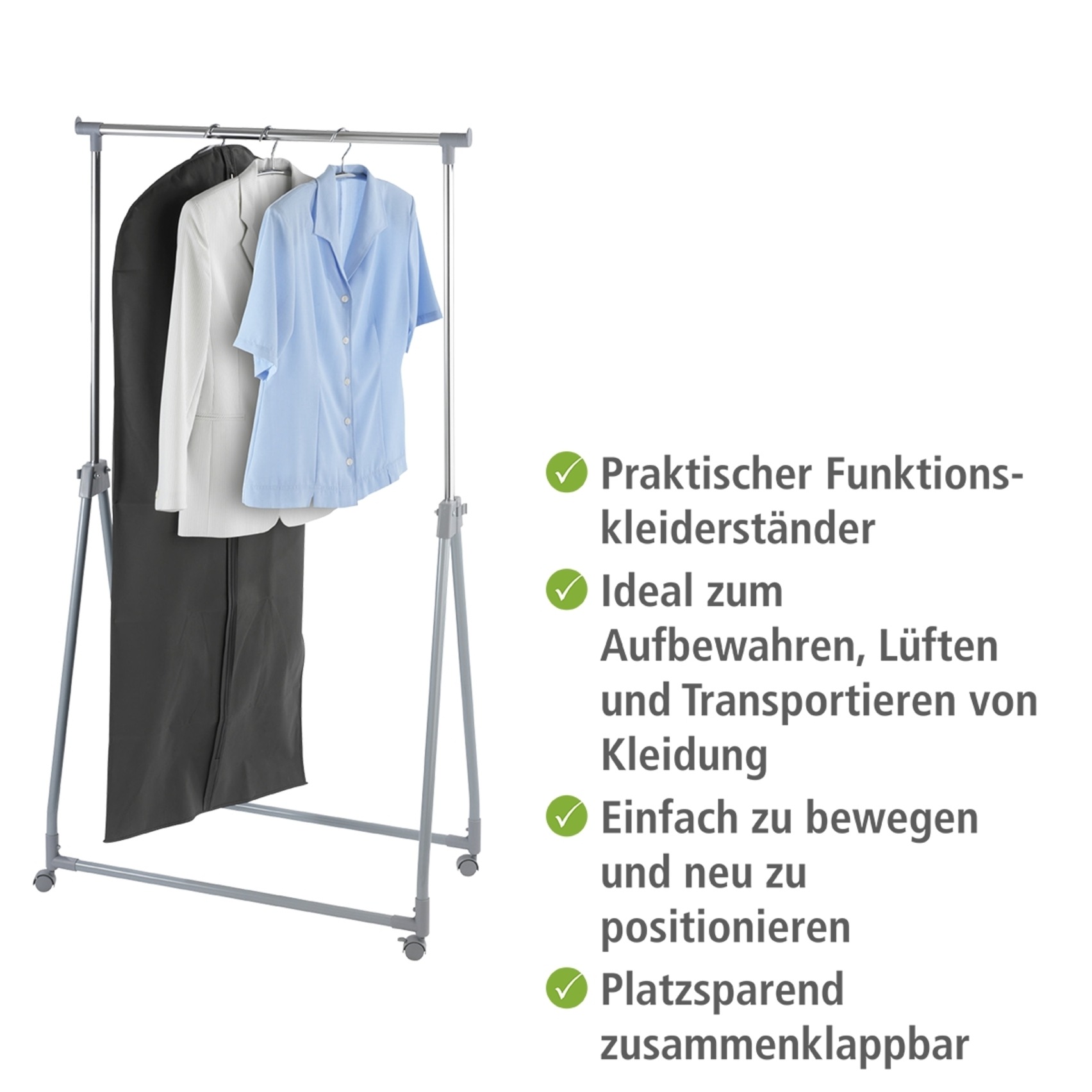 WENKO Kleiderständer stufenlos höhenverstellbar (99-167 cm), mit 4 Rollen, Tragkraft 40 kg