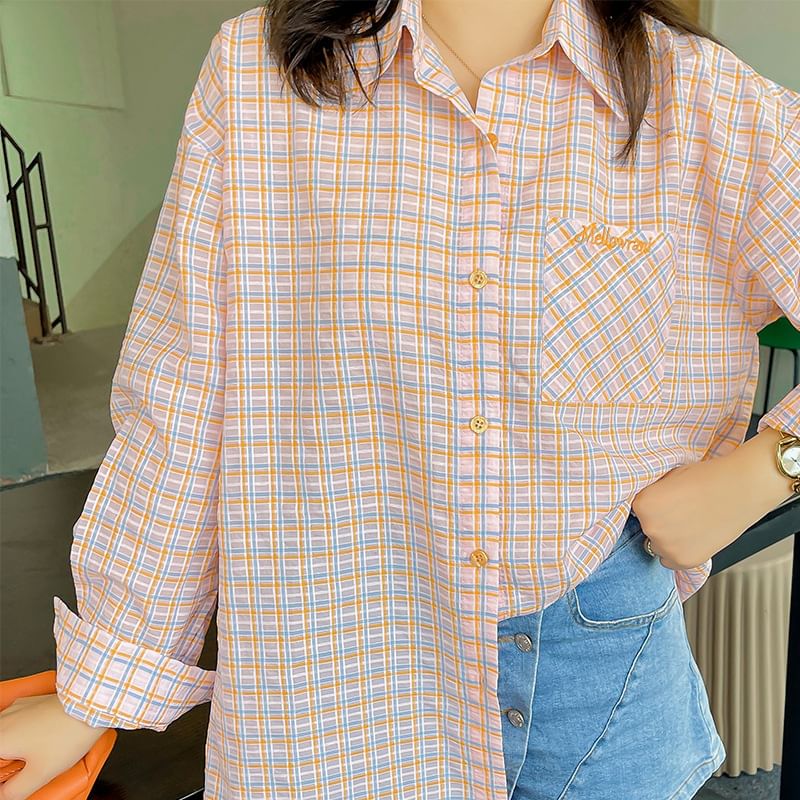 Tripoly - Plus-size overhemd met lange mouwen en geruite letters op de zak