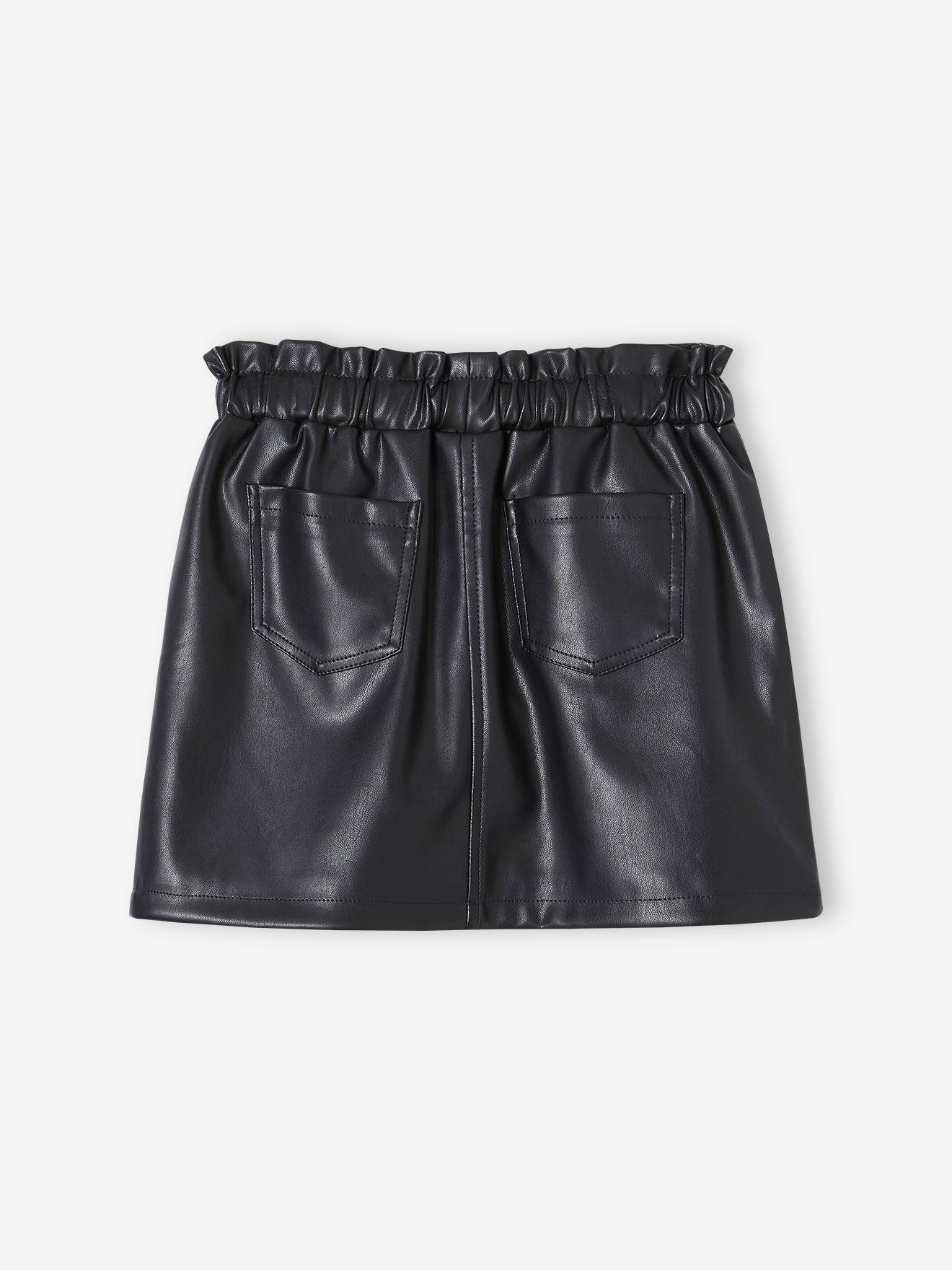 Saia preta de couro sintético para meninas