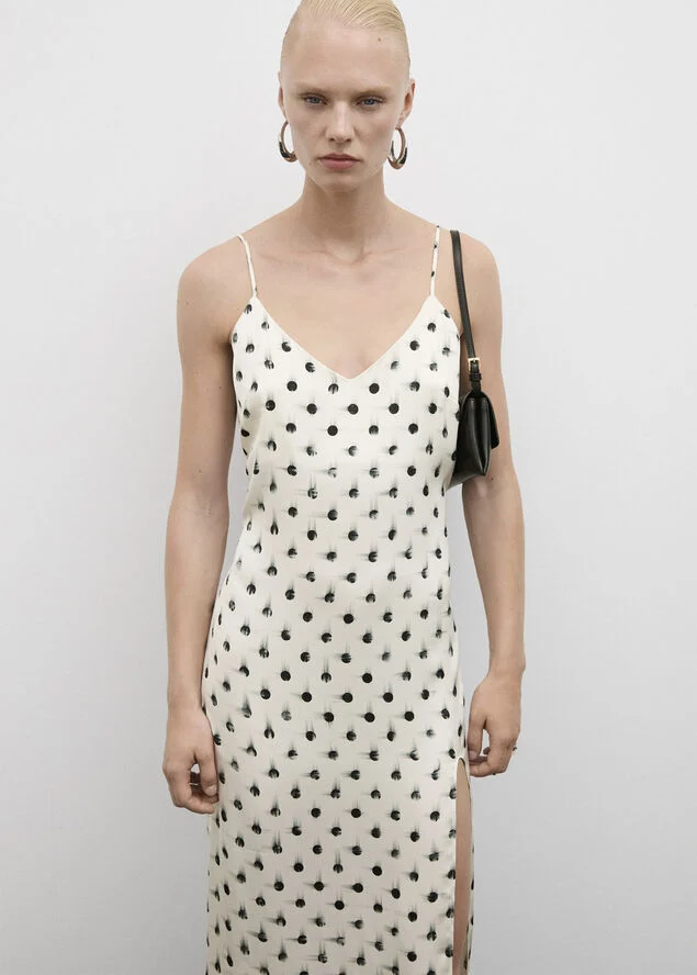 MANGO Printed cut-out detail dress Light beige