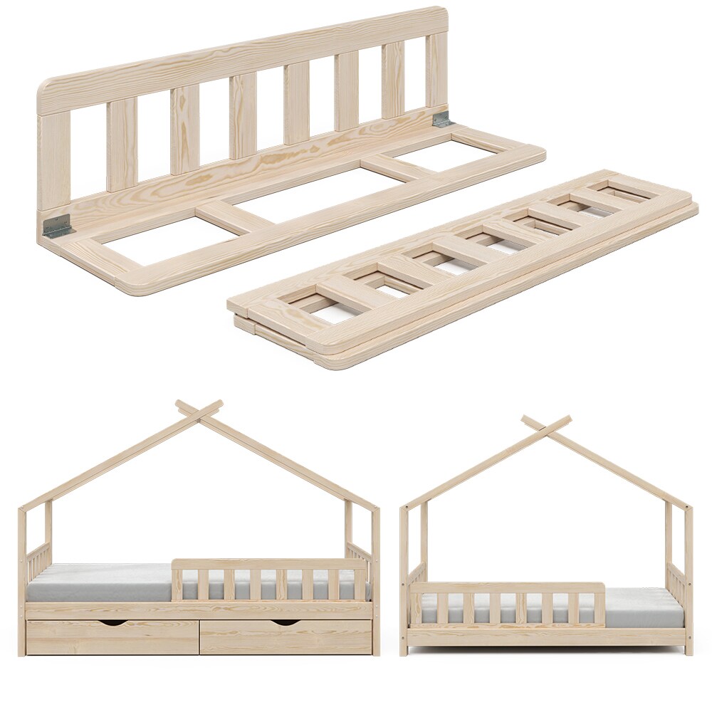 VitaliSpa Rausfallschutz für Kinderbett Bettschutzgitter Bettgitter 120cm Natur