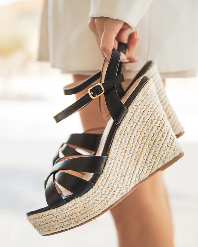 Sandale femme compensée noir - Inaya