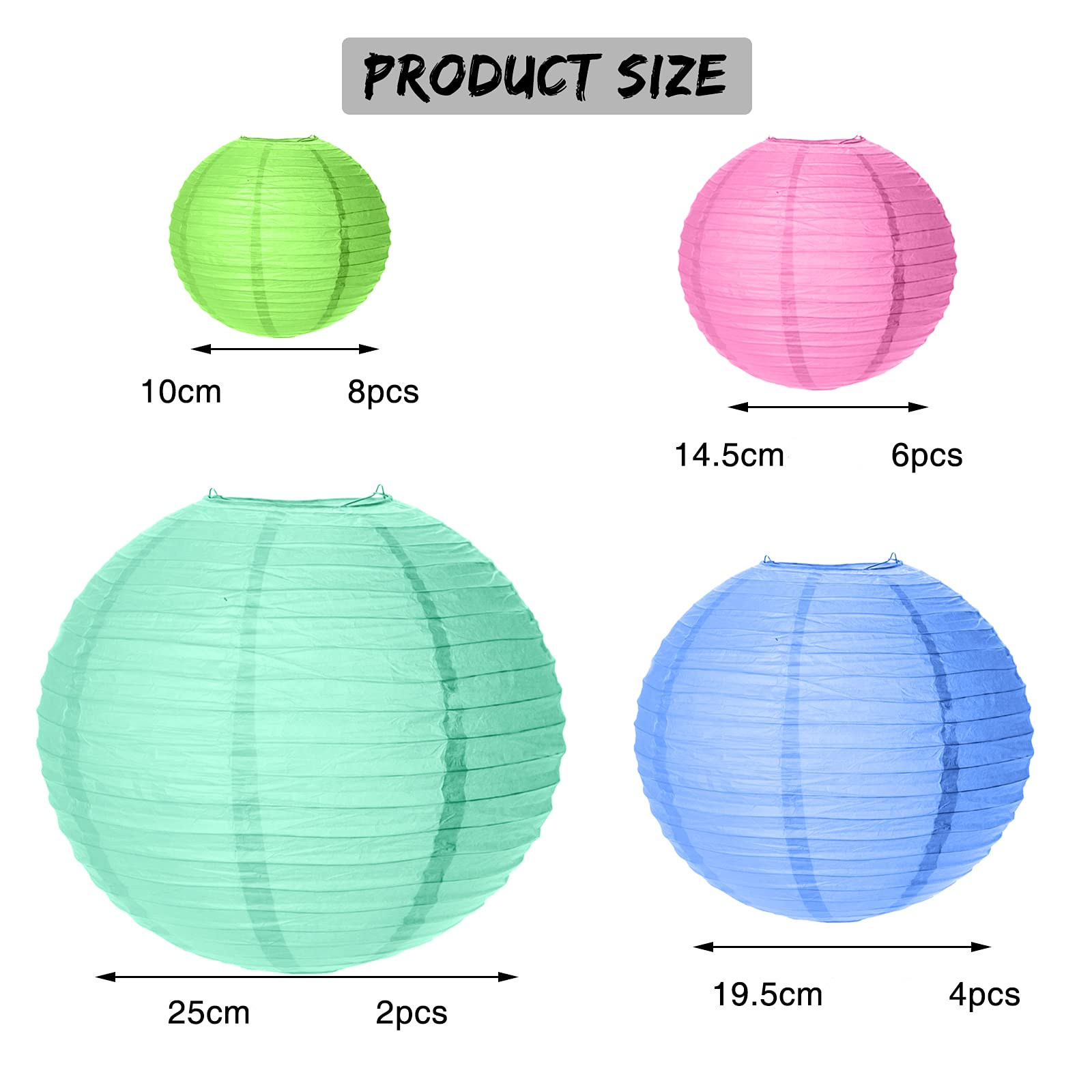 (20er Set) Papier Lampion Party Deko Laterne für Geburtstage / Hochzeiten - Bunt