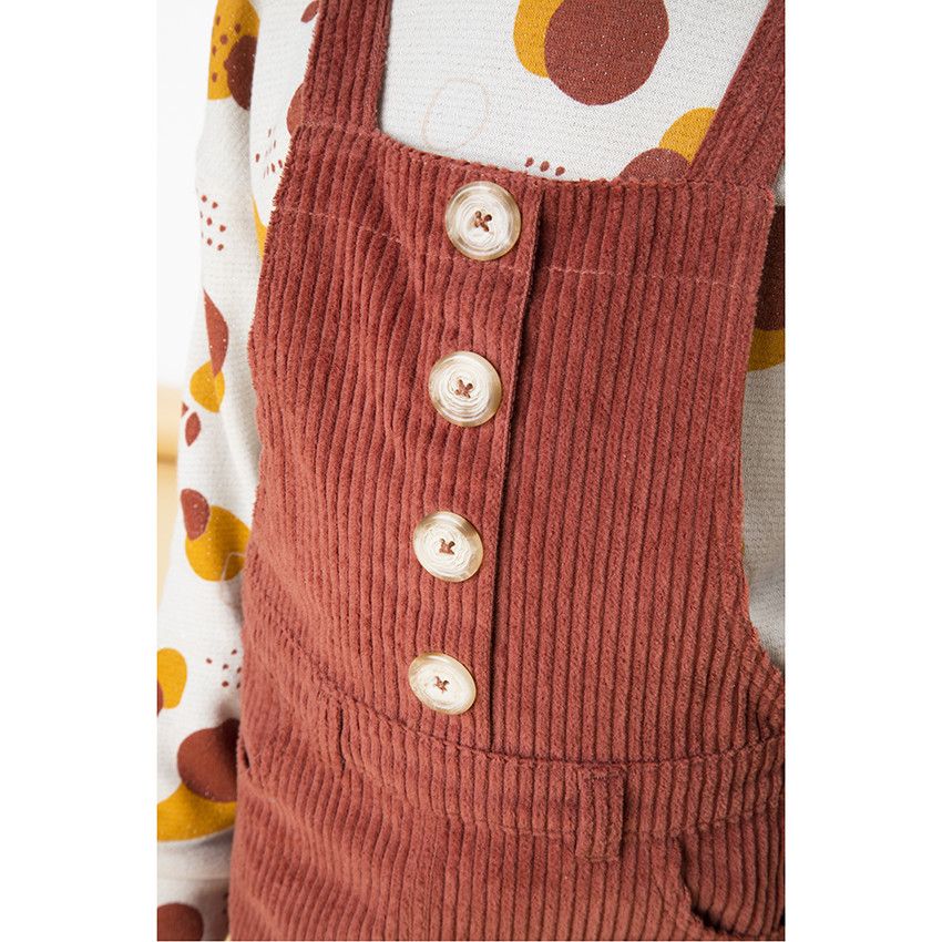 Robe salopette en velours côtelé pour enfant fille - Rouge