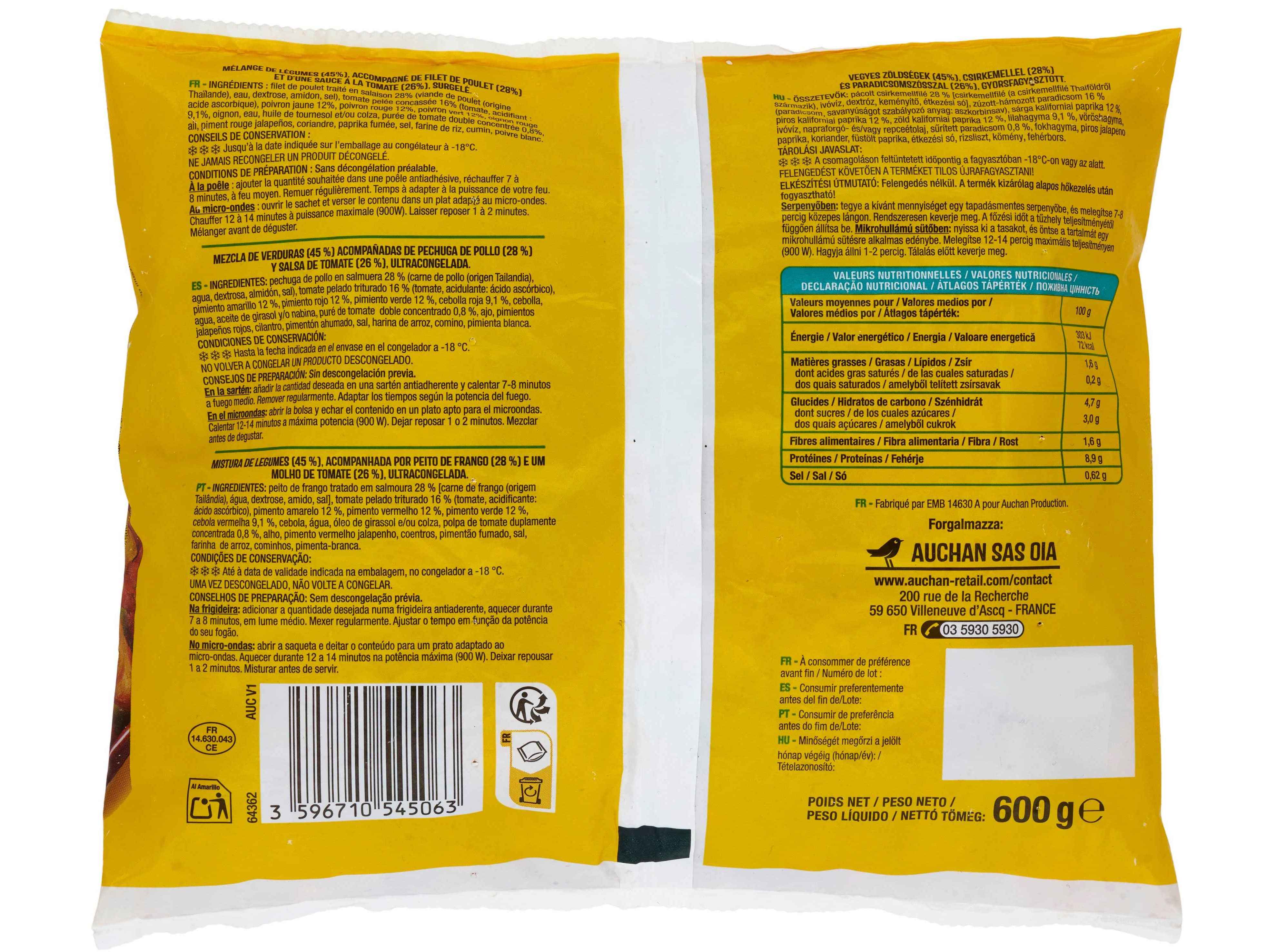 MISTURA DE LEGUMES AUCHAN PARA FAJITAS 600G