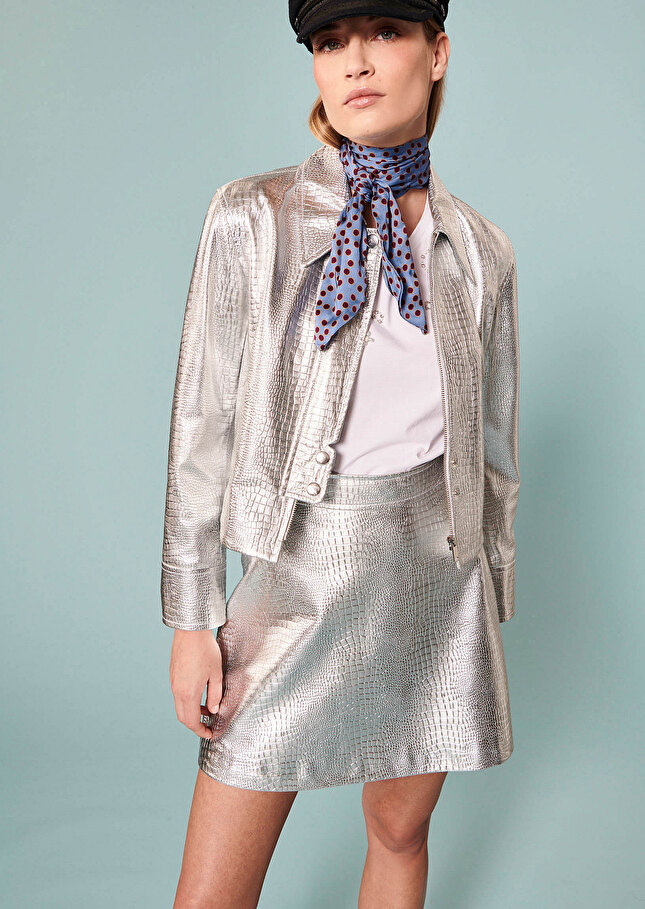 Veste Valenteargentée en cuir effet croco