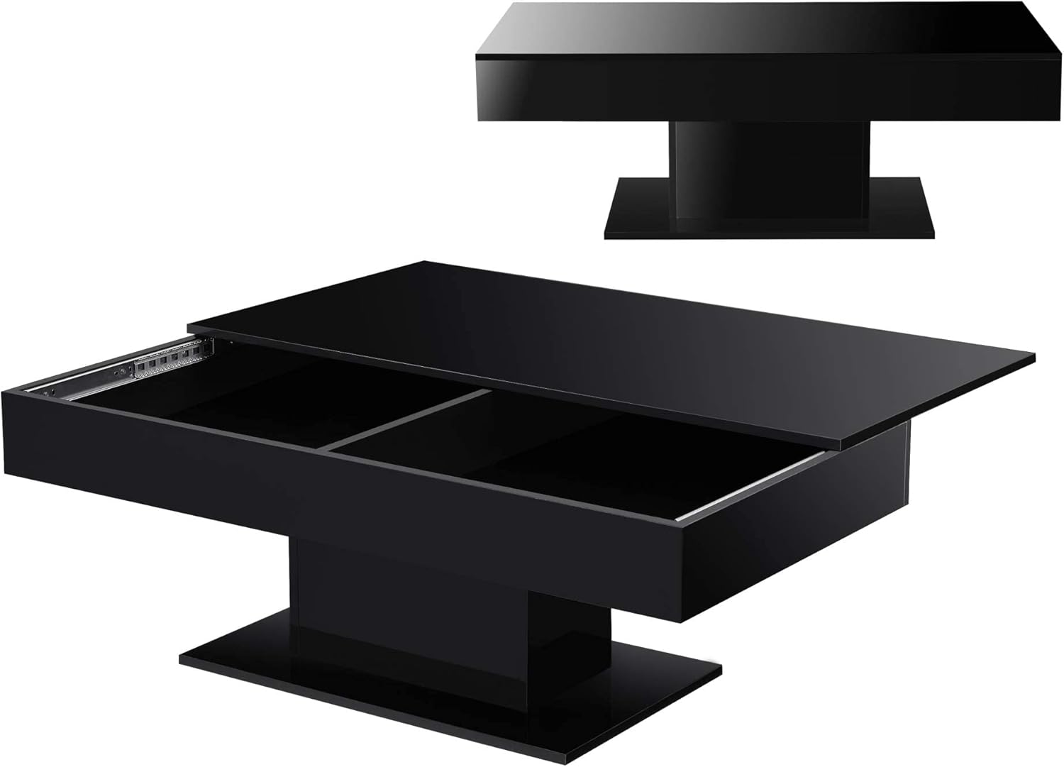 [en.casa] Couchtisch Lünen Wohnzimmertisch mit Stauraum Truhentisch Sofatisch mit ausziehbarer Tischplatte rechteckig 2 Staufächer 40 x 110 x 60 cm Schwarz Hochglanz