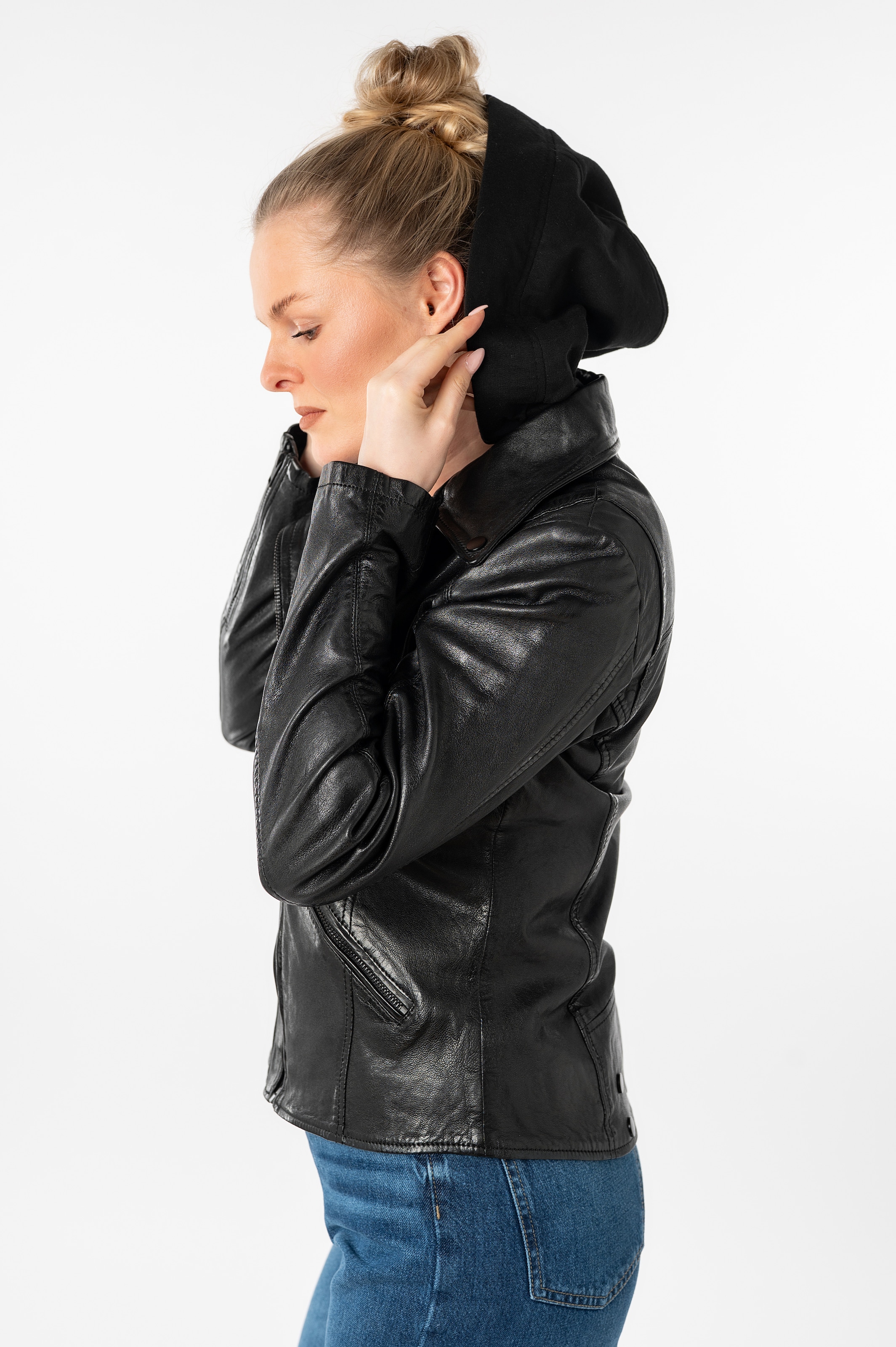 Mauritius Lederjacke »MWTary SF« mit Kapuze mit Jerseykapuze und Reverskragen, Slim Fit
