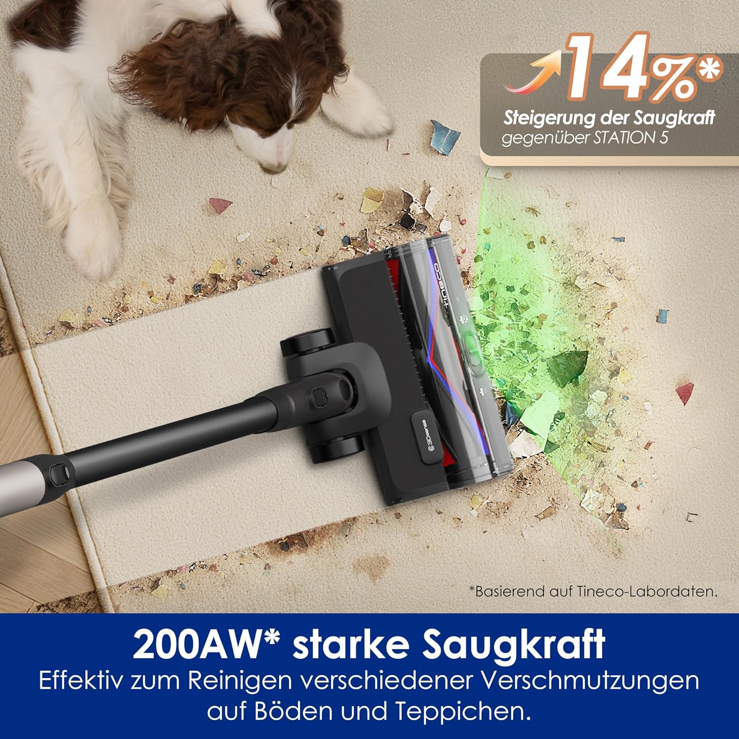 Tineco Pure ONE Station 5 PRO Kabelloser Akku Staubsauger, vollständiger Selbstreinigung, 200AW Saugkraft, Bis zu100 Min Laufzeit, ZeroTangle, EdgeSense, LightSense