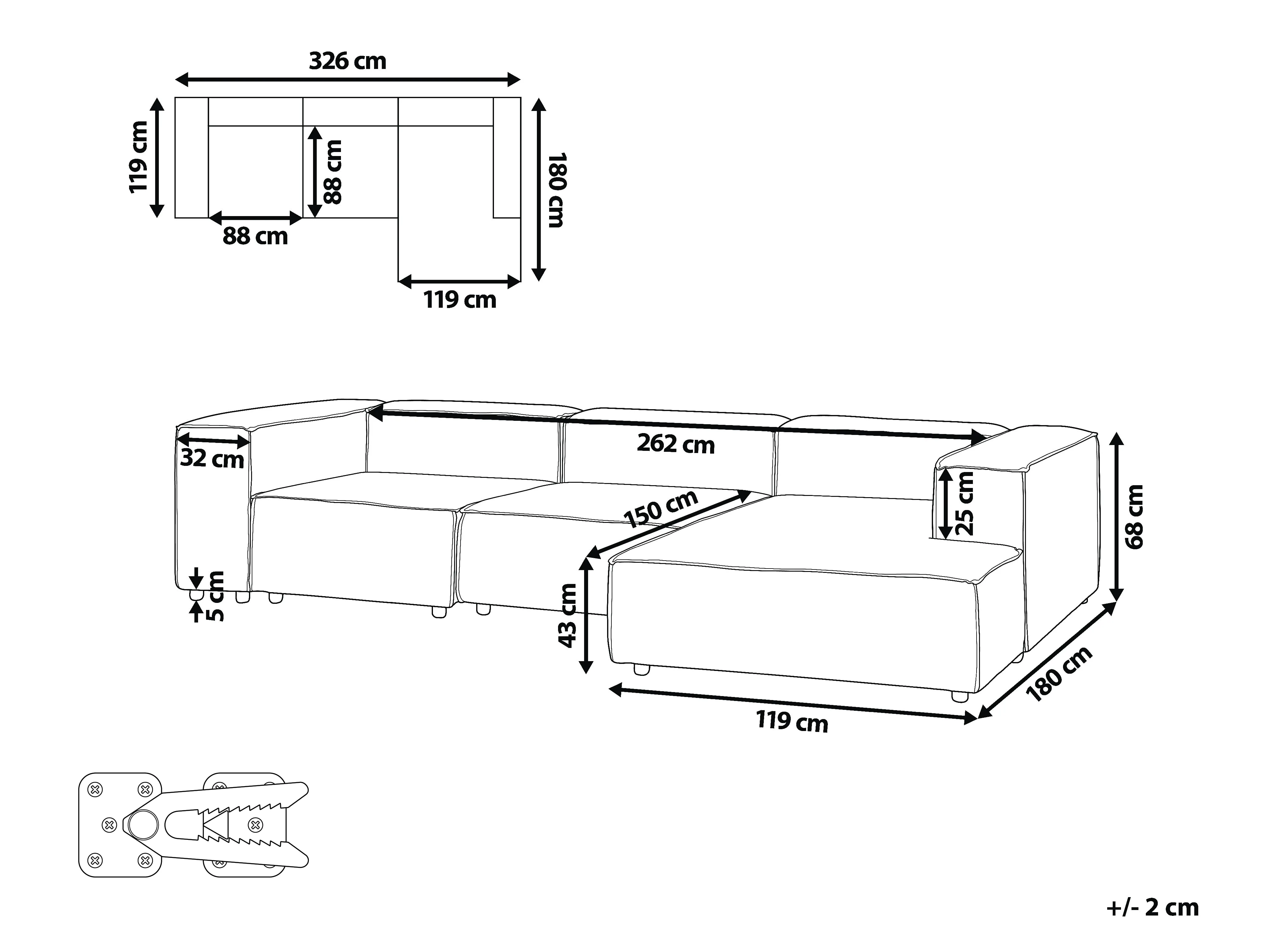 Modulaire hoekbank 4-zits ARDAL Corduroy Lichtbruin linkszijdig