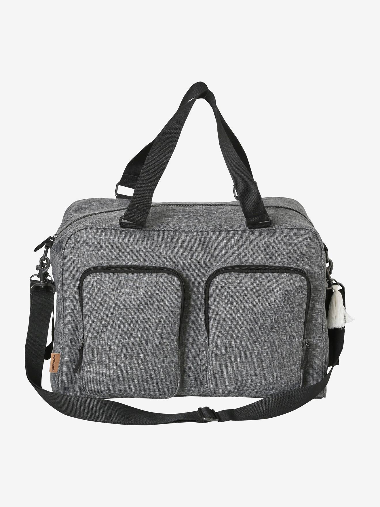 Bolsa de maternidade familiar com vários bolsos, tamanho médio, cinza mesclado