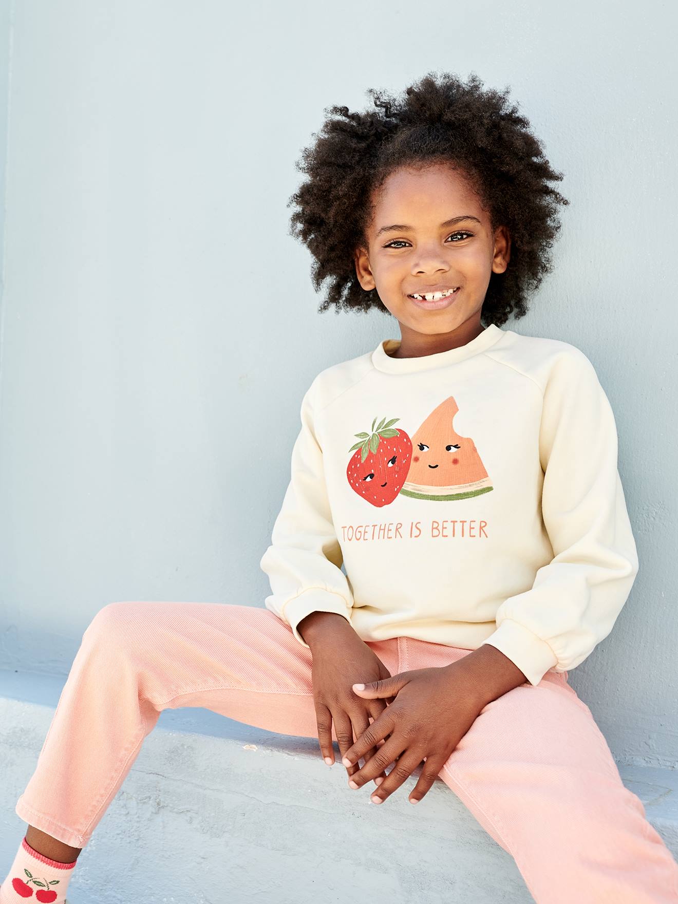 Moletom rosa claro com estampa de frutas para meninas