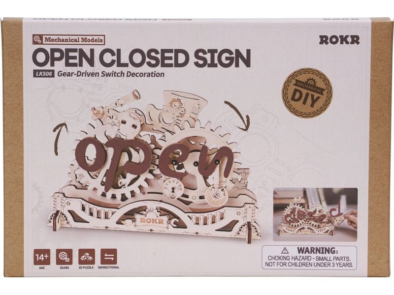 RoboTime Bausatz Open Closed Schild 3D-Puzzle aus lasergeschnittenen Holzteilen