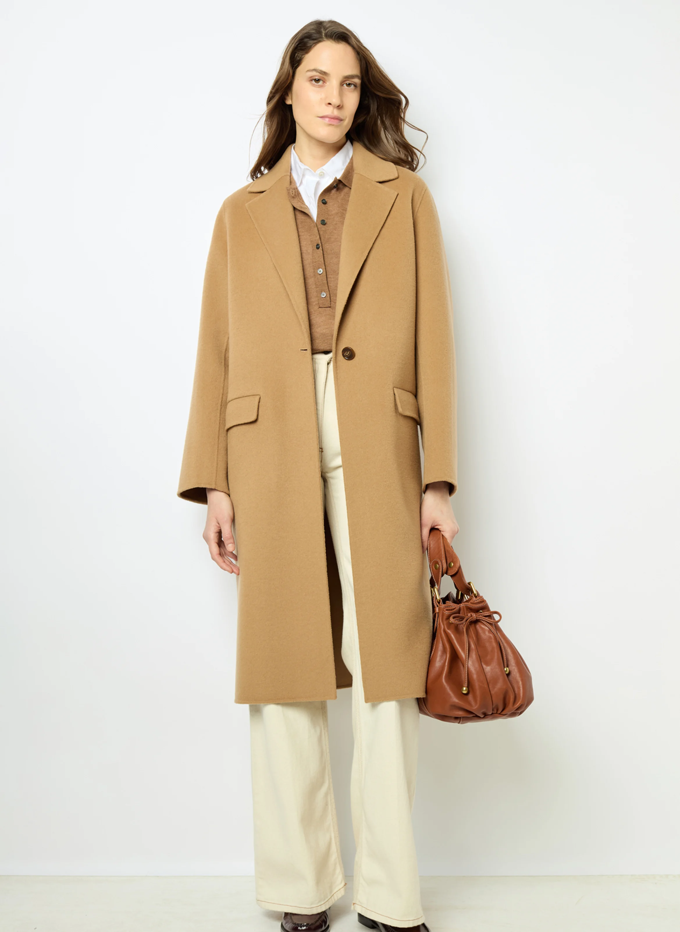 LANAIA - Manteau col tailleur en laine | Marron