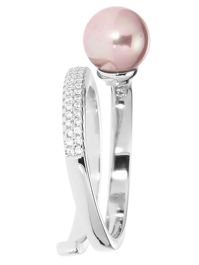 Wickel-Ring, Muschelkernperle, Zirkonia, Silber 925 rhodiniert