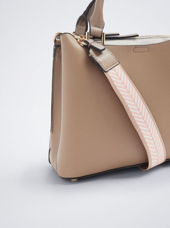 Bolsa tote básica com estampa dupla - Bege