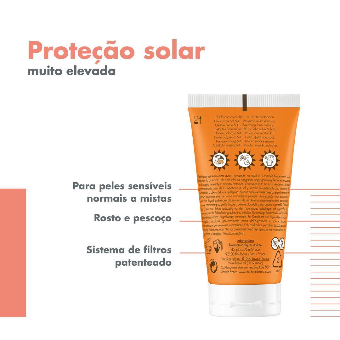 AVENE  Protetor Solar Fluido 50+ com cor SPF50 - 50ml