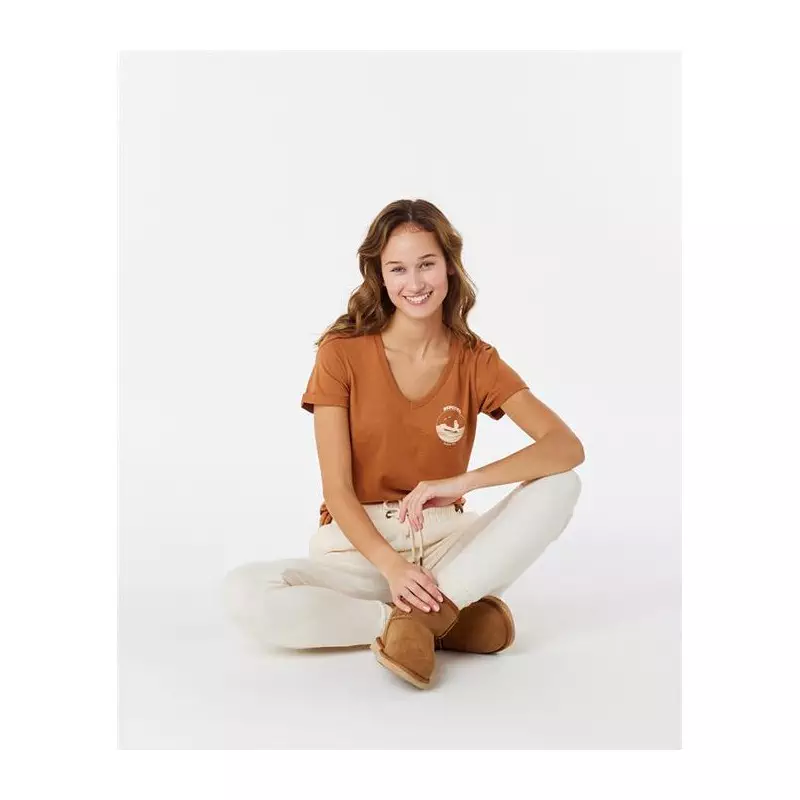 Teeshirt femme RIPCURL Re-Entry V Neck Tee Light Brown