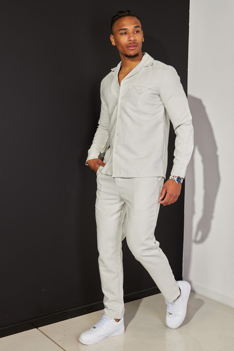Ensemble 2 pièces chemise + pantalon chiné gris clair
