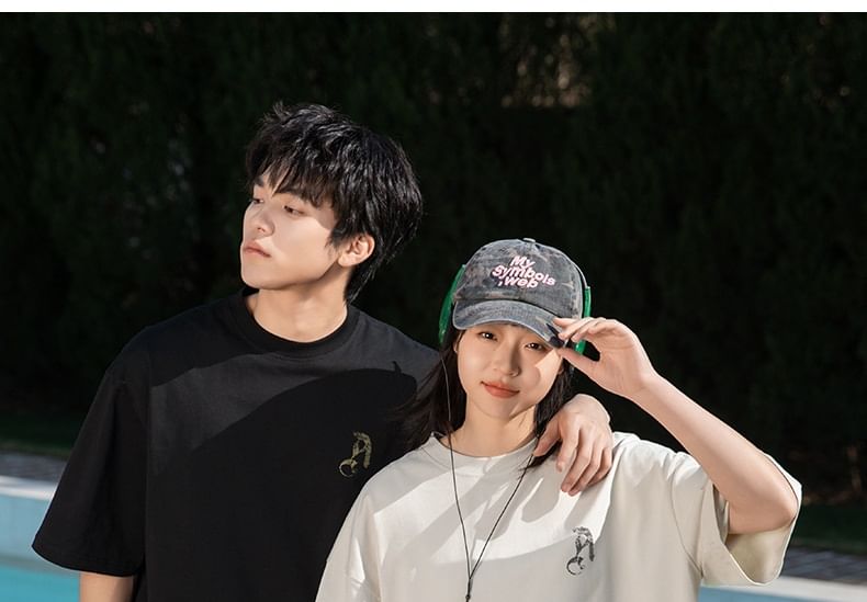 Really Point - Koppel bijpassende korte mouwen ronde hals drop schouder letters print oversized T-shirt