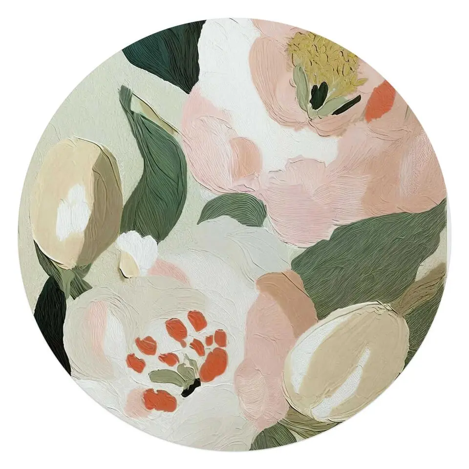 Glasschilderij Pastel bloemen - Ø 70cm - Groen