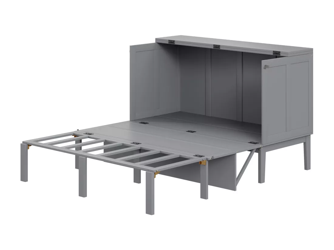 Lit escamotable vertical 140 x 200 cm - Bois MDF - Sommier à lattes - Gris