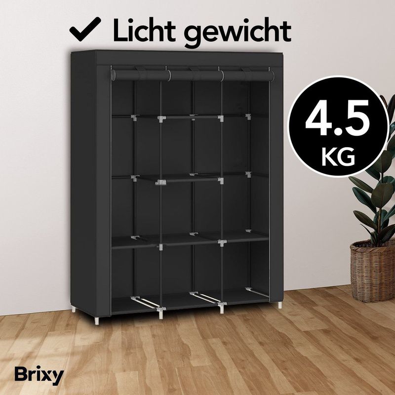 Brixy Kledingkast - Garderobekast - XXL - Kleerkast Opvouwbaar - 175 x 170 x 45cm - Campingkast - Stoffen Vouwkast - Zwart