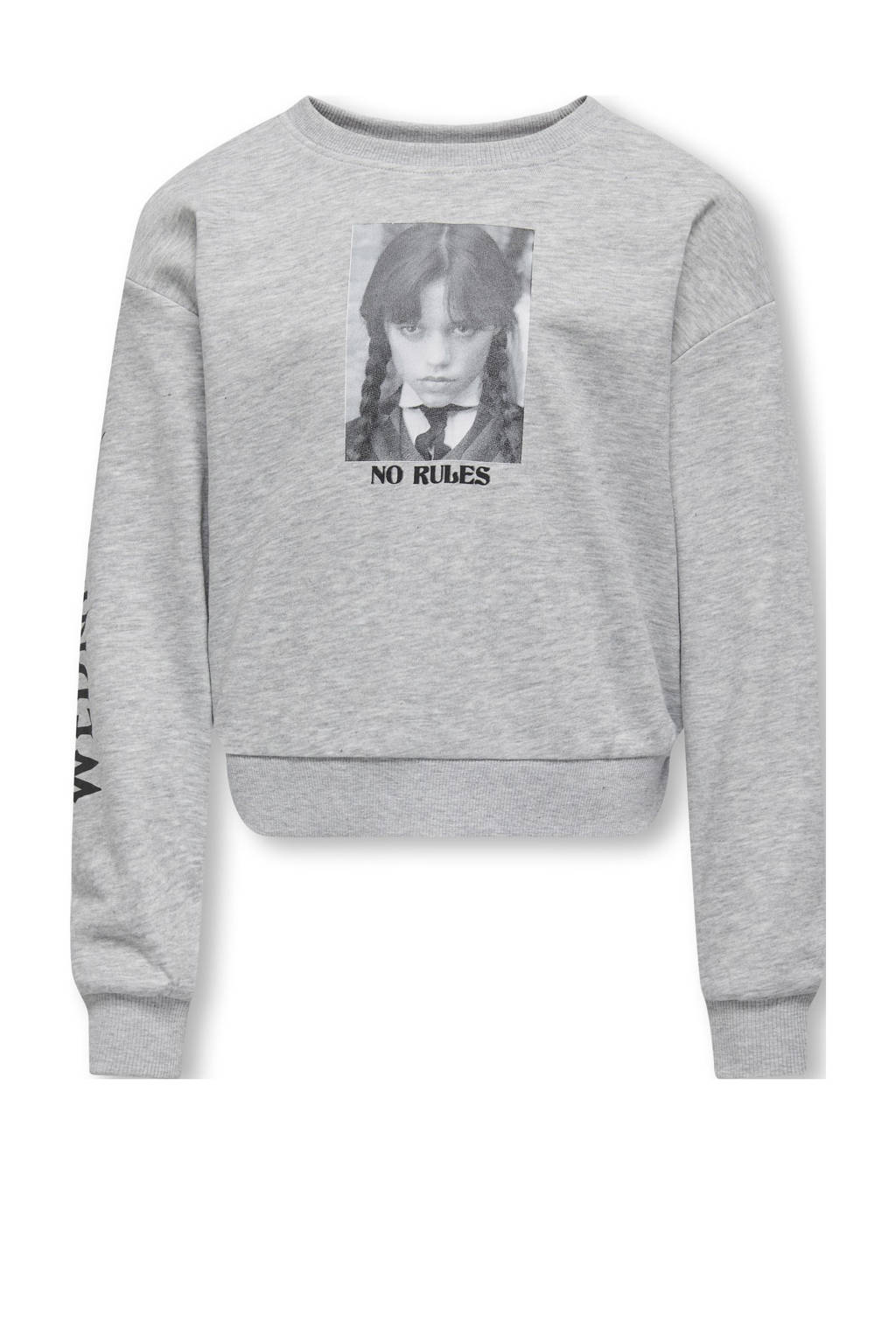 ONLY sweater met Wednesday print lichtgrijs melange