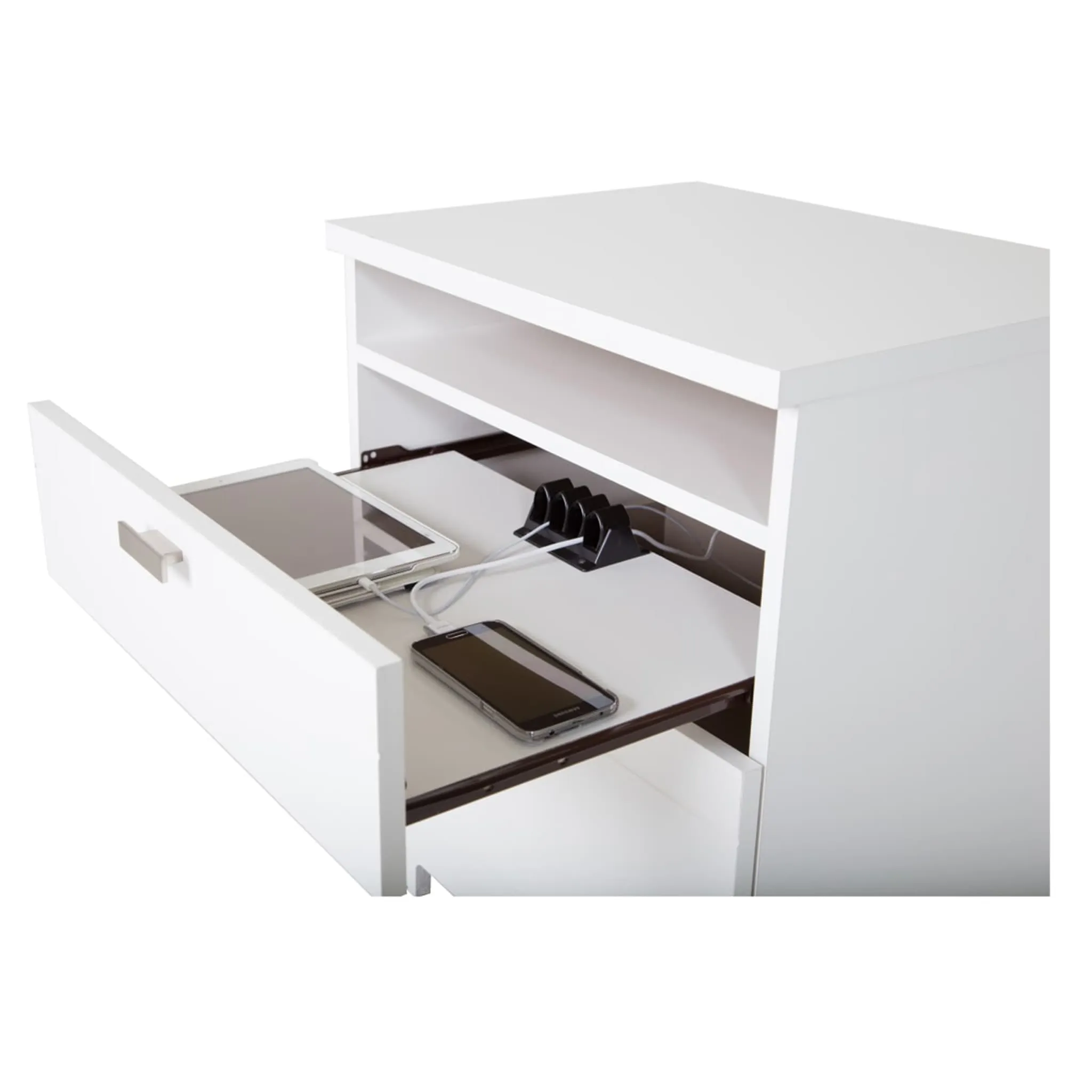 South Shore Table de Nuit Avec Organisateur de Fils Reevo - Blanc Solide