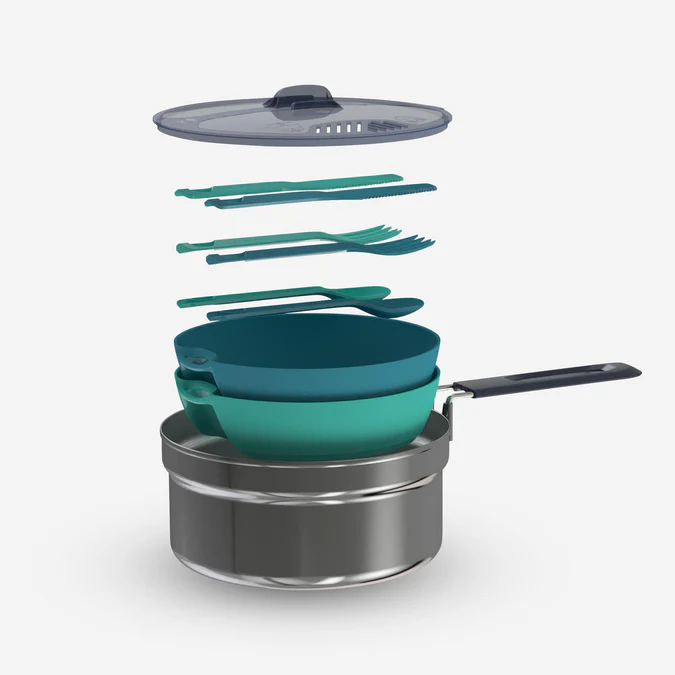 Decathlon Quechua - Conjunto de Cozinha para Camping Quechua MH100 de 1,6 L em Aço Inoxidável para 2 Pessoas