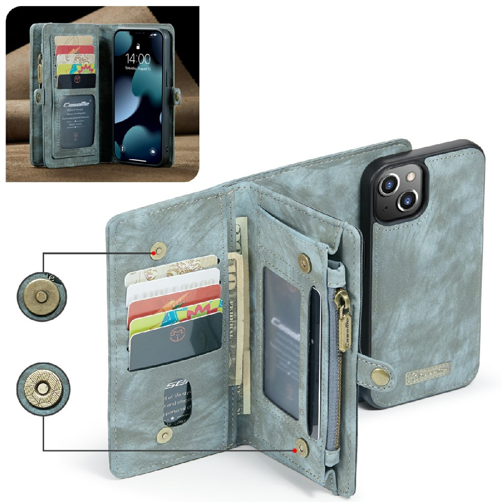 iPhone 13 2in1 Leder Tasche   Magnet Hardcase Karten Etui - Blau