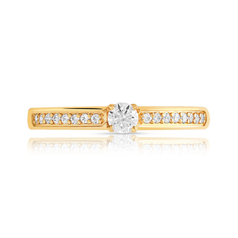 Bague solitaire or 750 jaune diamant 20/100e de carat