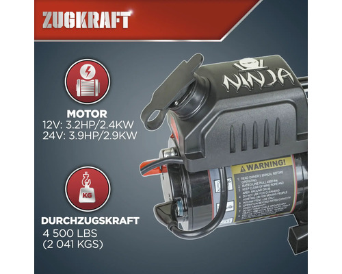 Warrior NINJA 4500LB 2t 12V elektrische lier